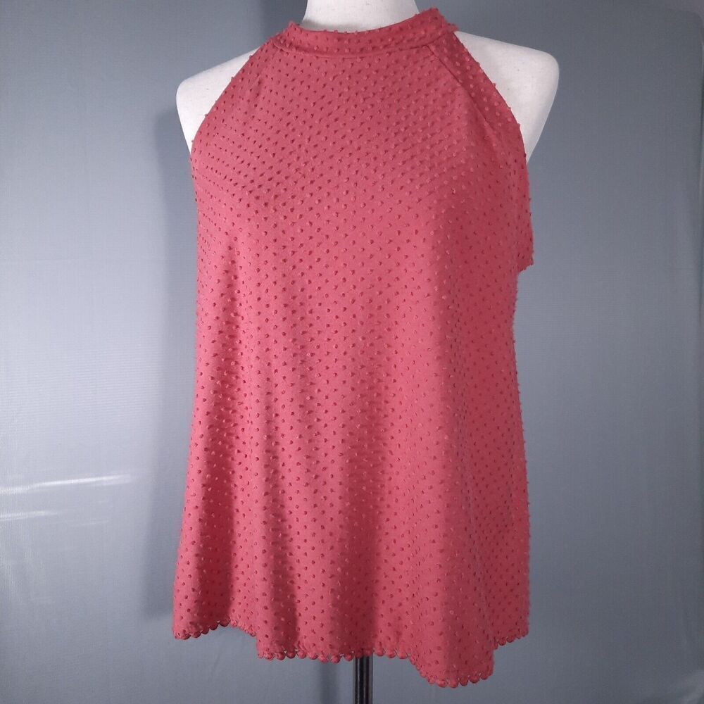 W5 Halter Top Size Medium Raised Embroidered Swiss Dot Crochet Bauble Hem